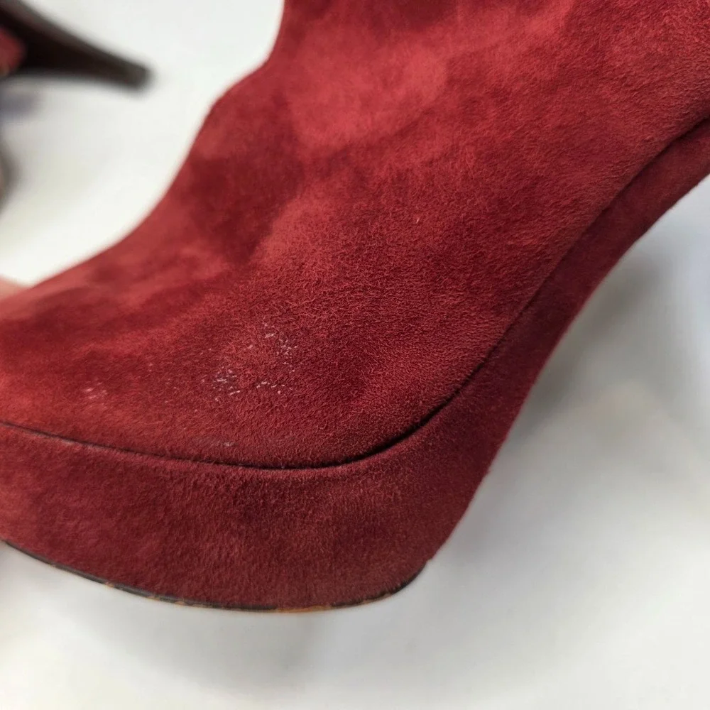 Michael Kors Devenport Bootie Womens Size 9.5 Burgundy Suede Shoes Heels Sandals